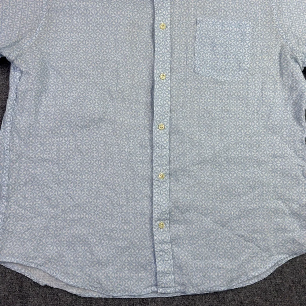J.Crew Shirt Men XL Blue Linen Blend Geometric Short Sleeve Beach Coastal Preppy